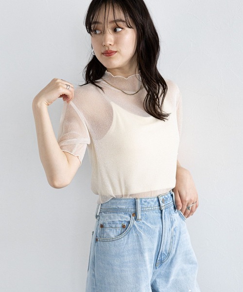 RAGEBLUE（レイジブルー）の「ハイネックラメシアートップス（Tシャツ/カットソー・レディース・グレー/ホワイト・FREE）」の6枚目の写真