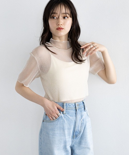 RAGEBLUE（レイジブルー）の「ハイネックラメシアートップス（Tシャツ/カットソー・レディース・グレー/ホワイト・FREE）」の7枚目の写真