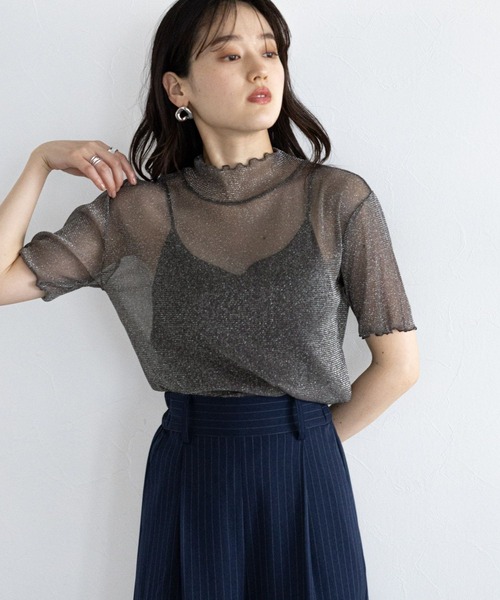 RAGEBLUE（レイジブルー）の「ハイネックラメシアートップス（Tシャツ/カットソー・レディース・グレー/ホワイト・FREE）」の11枚目の写真