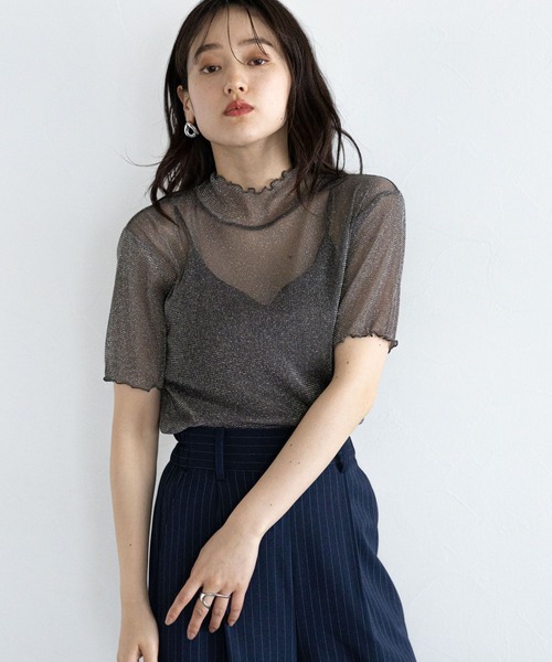 RAGEBLUE（レイジブルー）の「ハイネックラメシアートップス（Tシャツ/カットソー・レディース・グレー/ホワイト・FREE）」の12枚目の写真