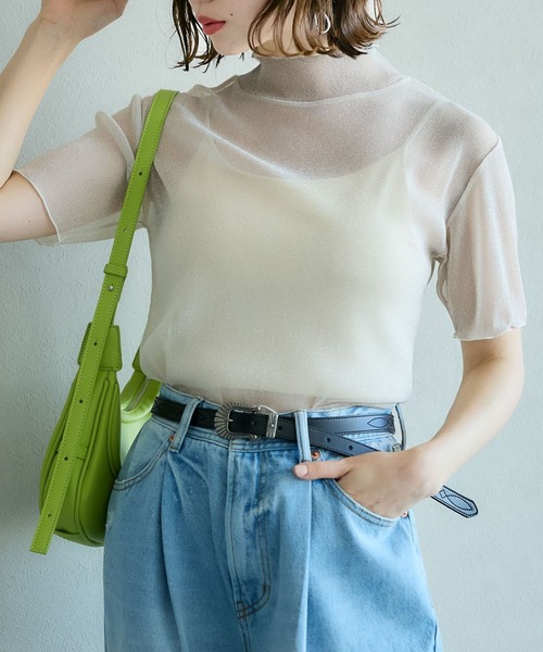 RAGEBLUE（レイジブルー）の「ハイネックラメシアートップス（Tシャツ/カットソー・レディース・グレー/ホワイト・FREE）」の19枚目の写真