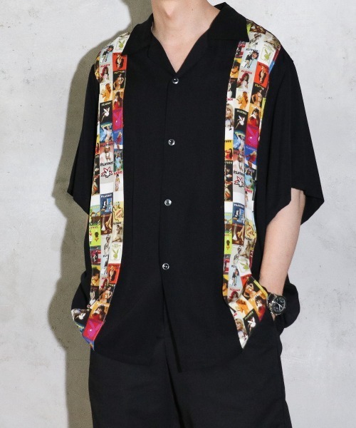 PLAYBOY(プレイボーイ)の「PLAYBOY / プレイボーイ 100COVER SS SHIRT レーヨンブロード オープンカラー 総柄SSシャツ(シャツ/ブラウス・メンズ・ブラック/その他1・LARGE/MEDIUM)」の6枚目の写真