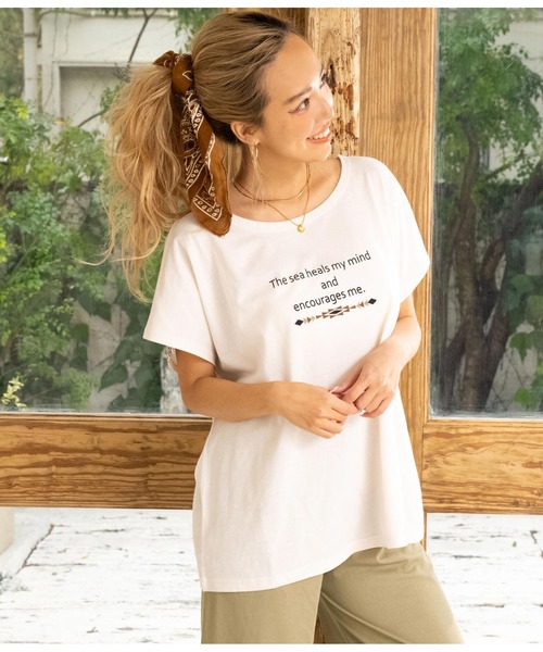 anap mimpi（アナップミンピ）の「バック オルテガ メッセージ プリント ドルマン Tシャツ（Tシャツ/カットソー・レディース・ホワイト/ベージュ系その他/ネイビー・FREE）」の11枚目の写真