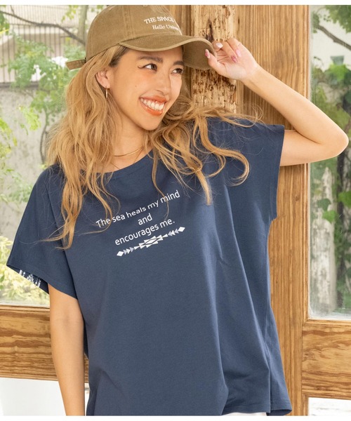 anap mimpi（アナップミンピ）の「バック オルテガ メッセージ プリント ドルマン Tシャツ（Tシャツ/カットソー・レディース・ホワイト/ベージュ系その他/ネイビー・FREE）」の16枚目の写真