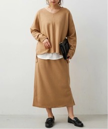 No one knows（ノーワンノーズ）の「Vネックドルマンカットソー タイトスカート セットアップ 上下セット（セットアップ）」