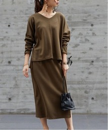 No one knows（ノーワンノーズ）の「Vネックドルマンカットソー タイトスカート セットアップ 上下セット（セットアップ）」