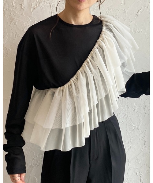 She's Closet（シーズクローゼット）の「バイカラーボリュームチュール付けフリル/つけ襟/ビスチェ【マルチウェイ】（付け襟・レディース・アイボリー/ダークグレー/ブルーグレー/ブラック・FREE）」の11枚目の写真