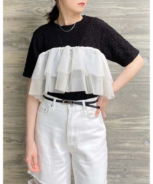 She's Closet（シーズクローゼット）の「バイカラーボリュームチュール付けフリル/つけ襟/ビスチェ【マルチウェイ】（付け襟・レディース・アイボリー/ダークグレー/ブルーグレー/ブラック・FREE）」の9枚目の写真