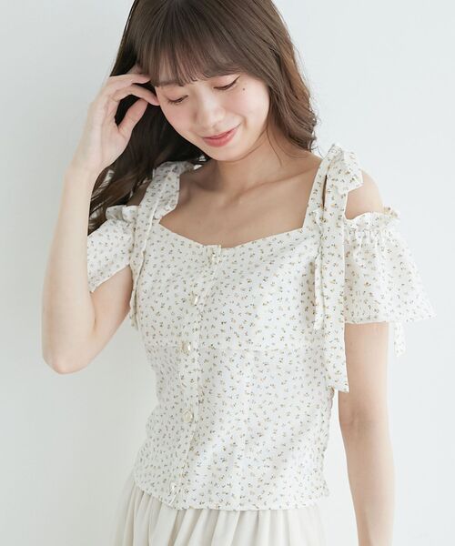 MAJESTIC LEGON(マジェスティックレゴン)の「ショルダーリボンコルセットブラウス(シャツ/ブラウス・レディース・イエロー系その他/ホワイト系その他/ネイビー/グレー/ブラック系その他・MEDIUM)」の5枚目の写真