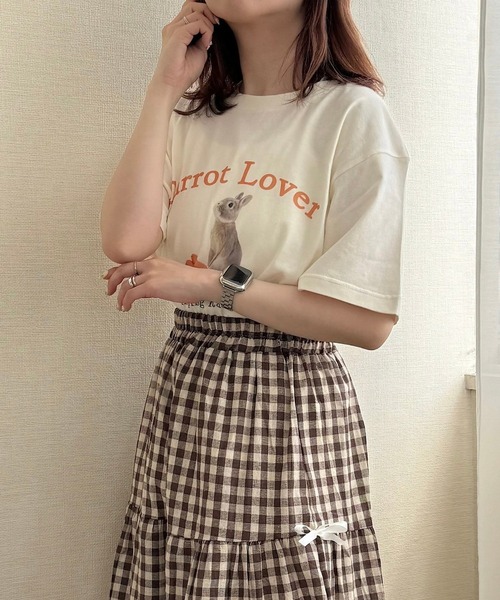 ファミリア うさぎ 襟 Tシャツ カットソー セール】うさぎプリント半袖Tシャツ(Tシャツ/カットソー