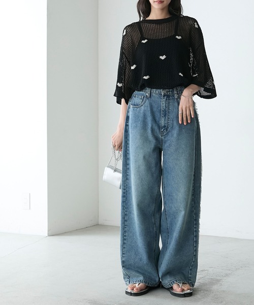 forksy.】ハート柄メッシュサマーニット（ニット/セーター）｜forksy