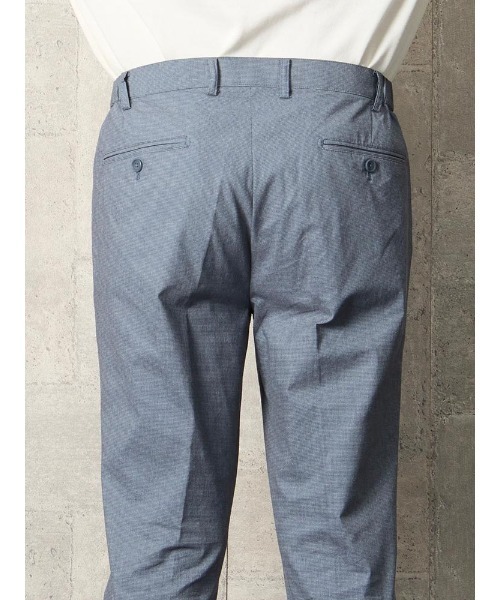 希少サイズXL꧁PAPAS꧂スラックス パンツ シャンブレーコットンリネン 伸縮 セール】コットンリネン 千鳥柄シャンブレーパンツ グレー