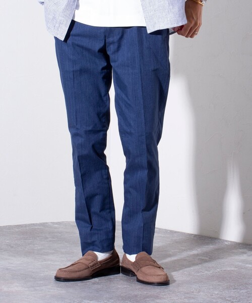 GLOSTER(グロスター)の「【GLOSTER/グロスター】綿麻 COOLMAX スリムフィットパンツ ツイルスラックス(スラックス・メンズ・グレイッシュブルー/ブルー/チャコールグレー/ベージュ・S/M/L/XL)」の1枚目の写真