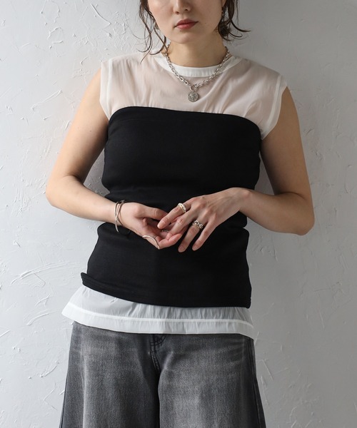 Bonjour Sagan（ボンジュールサガン）の「カップ付き2WAYチューブトップ（チューブトップ・レディース・オフホワイト/ブラック・FREE）」の2枚目の写真