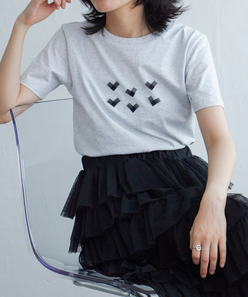 VENCEEXCHANGE(ヴァンスエクスチェンジ)の「オーガンジーハートTシャツ(Tシャツ/カットソー・レディース・ライトグレー/オフホワイト/チャコールグレー・FREE)」の12枚目の写真