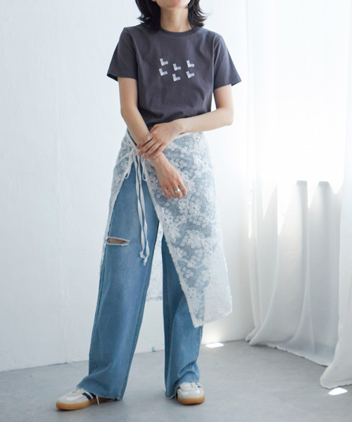 VENCEEXCHANGE(ヴァンスエクスチェンジ)の「オーガンジーハートTシャツ(Tシャツ/カットソー・レディース・ライトグレー/オフホワイト/チャコールグレー・FREE)」の13枚目の写真