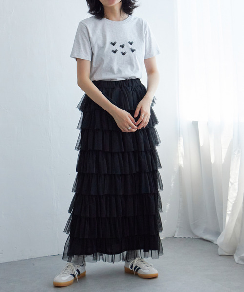 VENCEEXCHANGE(ヴァンスエクスチェンジ)の「オーガンジーハートTシャツ(Tシャツ/カットソー・レディース・ライトグレー/オフホワイト/チャコールグレー・FREE)」の17枚目の写真