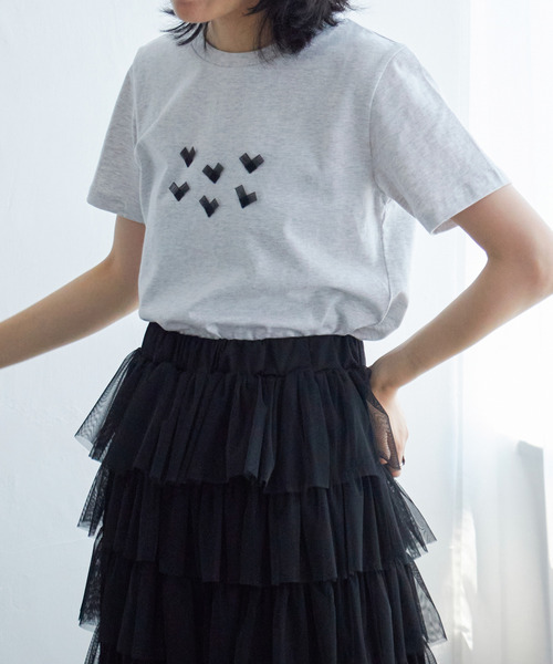 VENCEEXCHANGE(ヴァンスエクスチェンジ)の「オーガンジーハートTシャツ(Tシャツ/カットソー・レディース・ライトグレー/オフホワイト/チャコールグレー・FREE)」の4枚目の写真