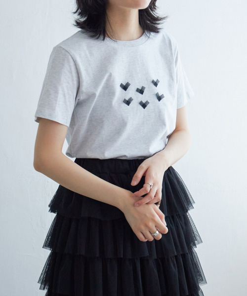 VENCEEXCHANGE(ヴァンスエクスチェンジ)の「オーガンジーハートTシャツ(Tシャツ/カットソー・レディース・ライトグレー/オフホワイト/チャコールグレー・FREE)」の5枚目の写真