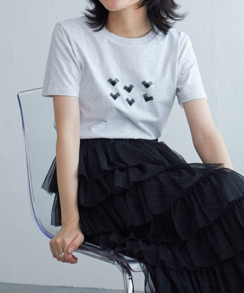 VENCEEXCHANGE(ヴァンスエクスチェンジ)の「オーガンジーハートTシャツ(Tシャツ/カットソー・レディース・ライトグレー/オフホワイト/チャコールグレー・FREE)」の6枚目の写真