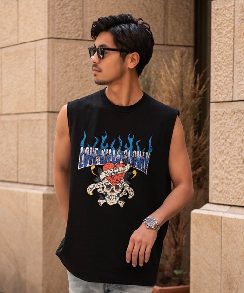 Ed Hardy(エドハーディー)の「『ED HARDY/エドハーディー』ノースリーブTシャツ(Tシャツ/カットソー・メンズ・B/A・LL/L/M)」の4枚目の写真