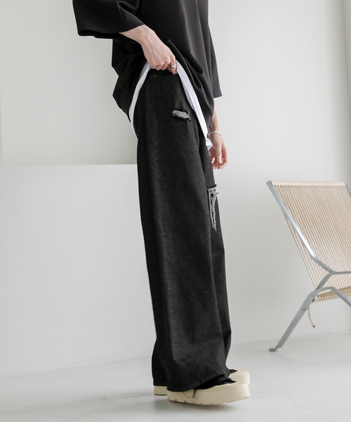 ASTRONOMY（アストロノミー）の「12オンスハイウエストワイドバギーダメージストレートデニム（デニムパンツ・メンズ・ブルー系/ブラック/ブラック系/ブルー・XL/L/M/S）」の7枚目の写真