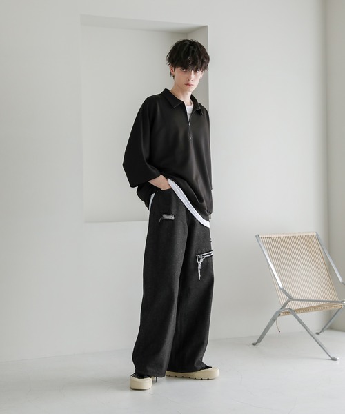 ASTRONOMY（アストロノミー）の「12オンスハイウエストワイドバギーダメージストレートデニム（デニムパンツ・メンズ・ブルー系/ブラック/ブラック系/ブルー・XL/L/M/S）」の11枚目の写真