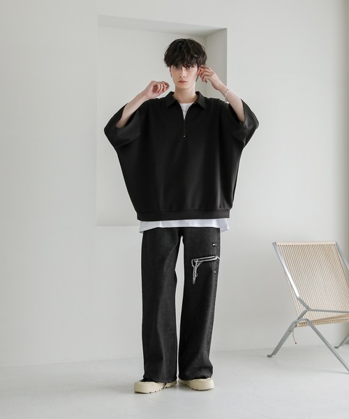 ASTRONOMY（アストロノミー）の「12オンスハイウエストワイドバギーダメージストレートデニム（デニムパンツ・メンズ・ブルー系/ブラック/ブラック系/ブルー・XL/L/M/S）」の13枚目の写真