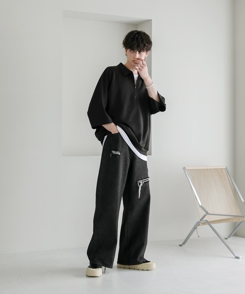 ASTRONOMY（アストロノミー）の「12オンスハイウエストワイドバギーダメージストレートデニム（デニムパンツ・メンズ・ブルー系/ブラック/ブラック系/ブルー・XL/L/M/S）」の14枚目の写真