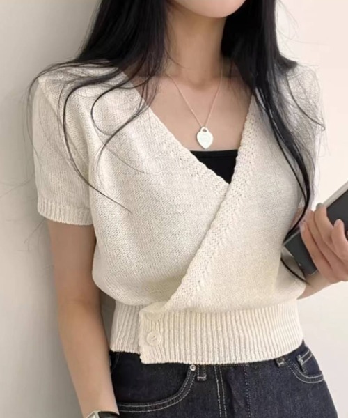 pumpkin port(パンプキンポート)の「カシュクールニットソー(Tシャツ/カットソー・レディース・ブラック/ブルー/グリーン/アイボリー・M)」の7枚目の写真
