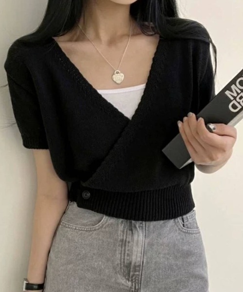 pumpkin port(パンプキンポート)の「カシュクールニットソー(Tシャツ/カットソー・レディース・ブラック/ブルー/グリーン/アイボリー・M)」の10枚目の写真