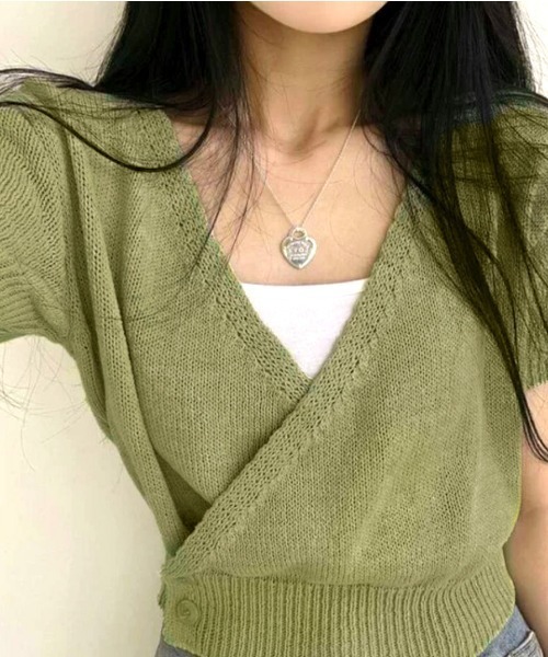 pumpkin port(パンプキンポート)の「カシュクールニットソー(Tシャツ/カットソー・レディース・ブラック/ブルー/グリーン/アイボリー・M)」の12枚目の写真