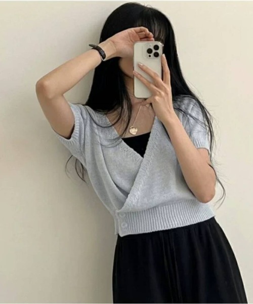 pumpkin port(パンプキンポート)の「カシュクールニットソー(Tシャツ/カットソー・レディース・ブラック/ブルー/グリーン/アイボリー・M)」の15枚目の写真