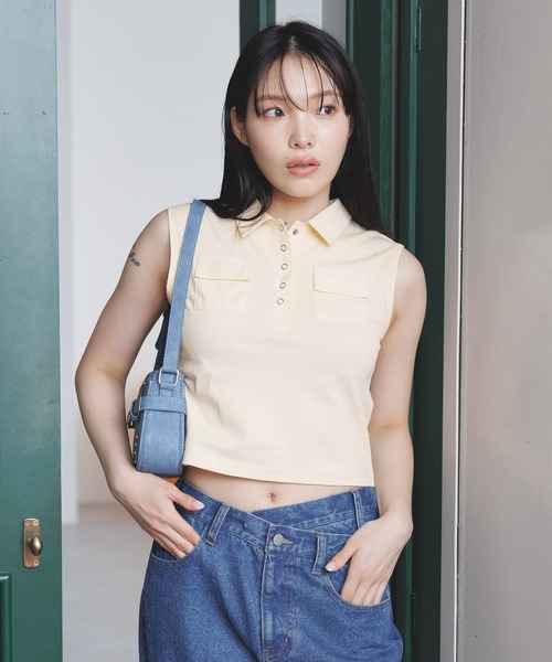 3.3 Field Trip （3.3フィールドトリップ）の「3.3 Field Trip／ボタンツキシャツタンク（タンクトップ・レディース・アイボリー/ブラック・FREE）」の2枚目の写真