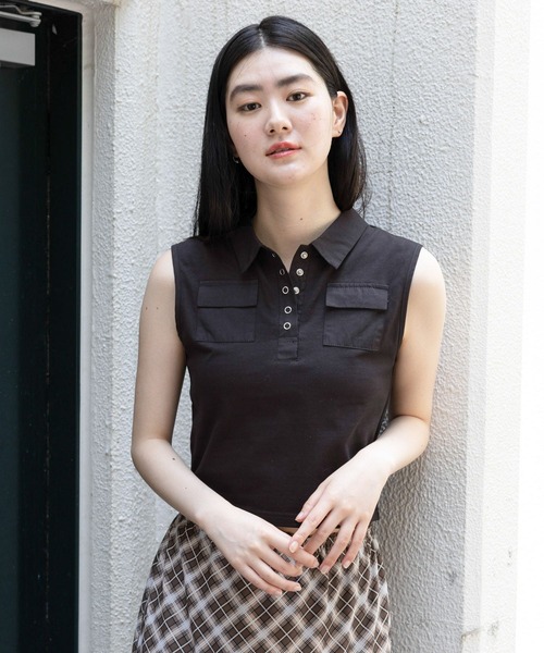 3.3 Field Trip （3.3フィールドトリップ）の「3.3 Field Trip／ボタンツキシャツタンク（タンクトップ・レディース・アイボリー/ブラック・FREE）」の11枚目の写真