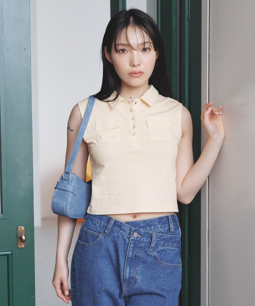 3.3 Field Trip （3.3フィールドトリップ）の「3.3 Field Trip／ボタンツキシャツタンク（タンクトップ・レディース・アイボリー/ブラック・FREE）」の6枚目の写真