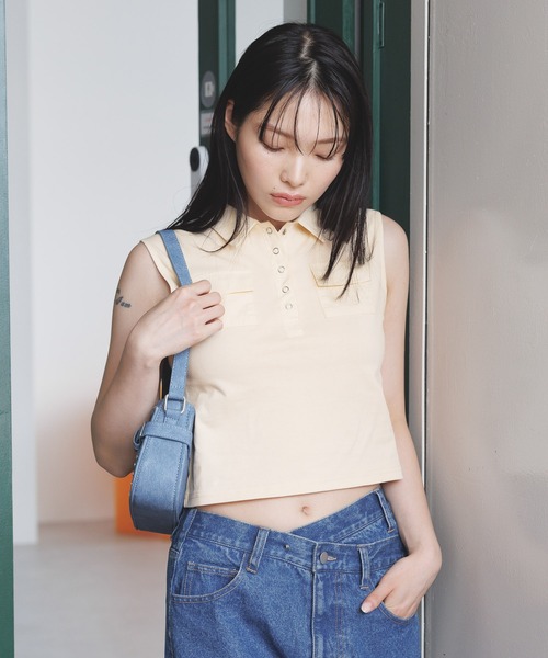 3.3 Field Trip （3.3フィールドトリップ）の「3.3 Field Trip／ボタンツキシャツタンク（タンクトップ・レディース・アイボリー/ブラック・FREE）」の7枚目の写真