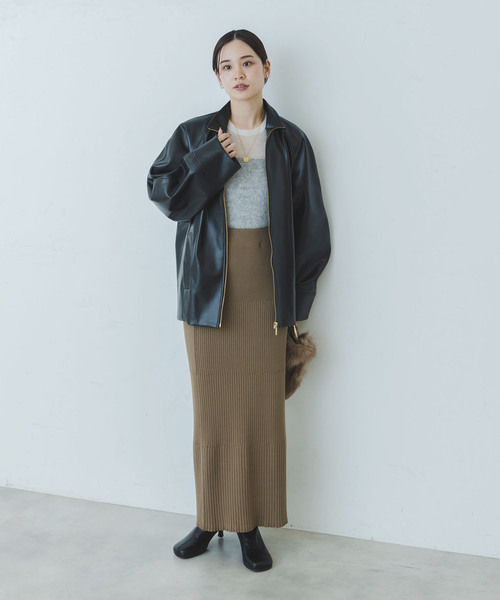 noble♡フェイクレザースタンドカラーコクーンブルゾン フェイクレザースタンドカラーコクーンブルゾン（その他ブルゾン