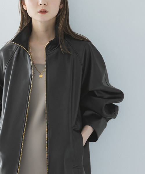 noble♡フェイクレザースタンドカラーコクーンブルゾン フェイクレザースタンドカラーコクーンブルゾン（その他ブルゾン