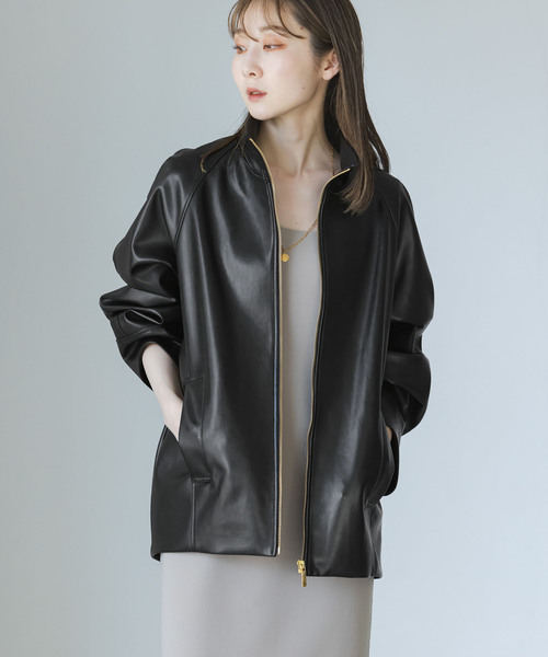 Noble（ノーブル）の「フェイクレザースタンドカラーコクーンブルゾン