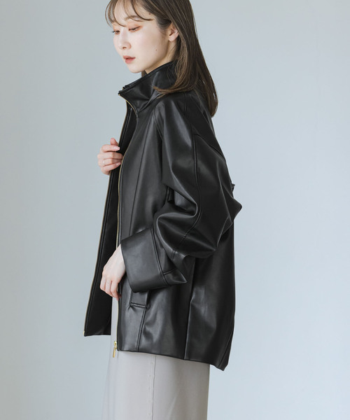 Noble（ノーブル）の「フェイクレザースタンドカラーコクーンブルゾン