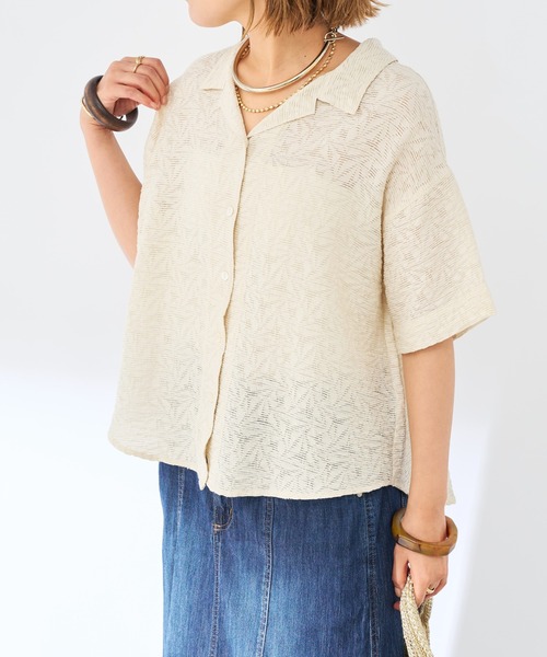 un dix cors(アンディコール)の「《清涼感ときっちり見えの両立》シアージャガード開襟シャツ(シャツ/ブラウス・レディース・オフホワイト/ブラック・FREE)」の4枚目の写真