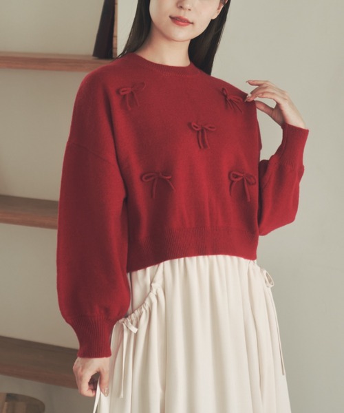 moi tytto（モイテュット）の「ロングスリーブリボンニット（ニット/セーター・レディース・ブラック/オフホワイト/レッド・FREE）」の19枚目の写真