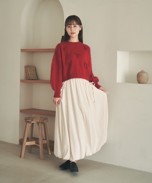 moi tytto（モイテュット）の「ロングスリーブリボンニット（ニット/セーター・レディース・ブラック/オフホワイト/レッド・FREE）」の9枚目の写真