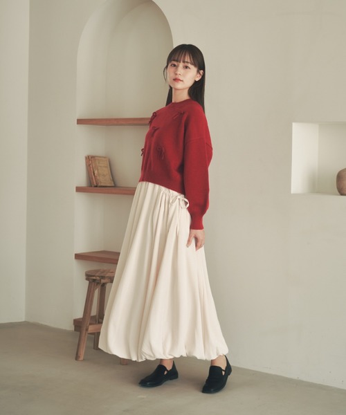 moi tytto（モイテュット）の「ロングスリーブリボンニット（ニット/セーター・レディース・ブラック/オフホワイト/レッド・FREE）」の5枚目の写真