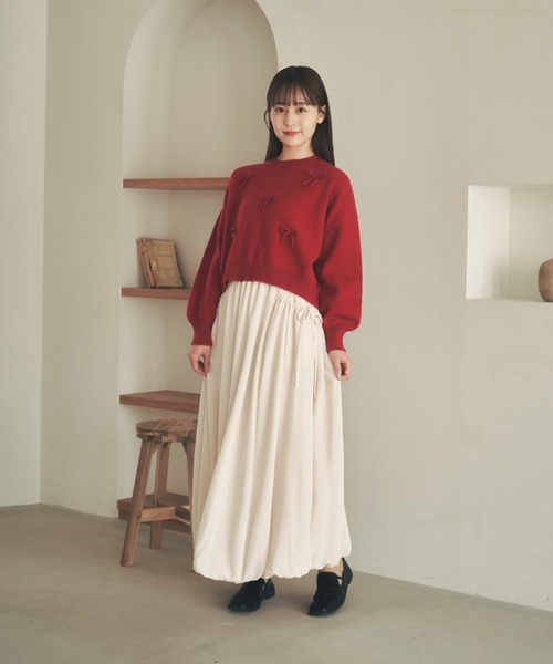 moi tytto（モイテュット）の「ロングスリーブリボンニット（ニット/セーター・レディース・ブラック/オフホワイト/レッド・FREE）」の6枚目の写真