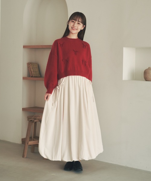 moi tytto（モイテュット）の「ロングスリーブリボンニット（ニット/セーター・レディース・ブラック/オフホワイト/レッド・FREE）」の20枚目の写真