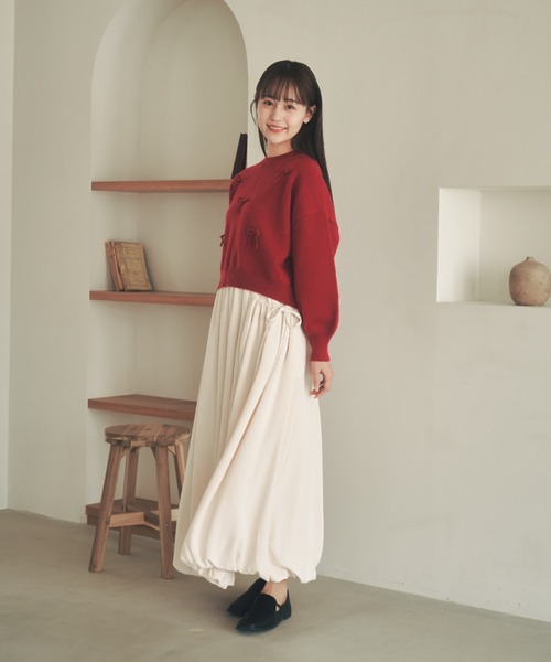 moi tytto（モイテュット）の「ロングスリーブリボンニット（ニット/セーター・レディース・ブラック/オフホワイト/レッド・FREE）」の8枚目の写真