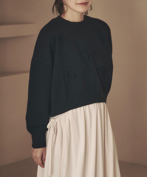 moi tytto（モイテュット）の「ロングスリーブリボンニット（ニット/セーター・レディース・ブラック/オフホワイト/レッド・FREE）」の15枚目の写真