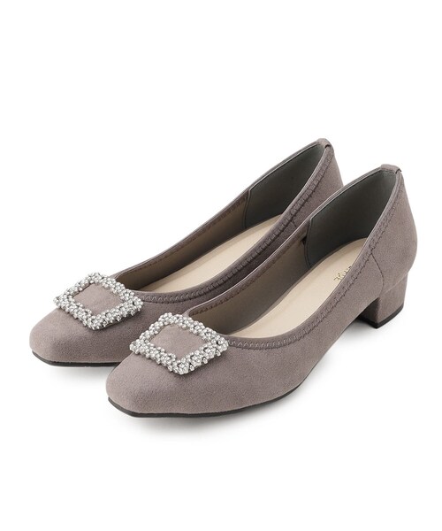 SHOO・LA・RUE(シューラルー)の「◆【ストレッチ】大人のきらめき ビジューヒールパンプス(パンプス・レディース・ブラック/ダークブラウン・45/35)」の1枚目の写真